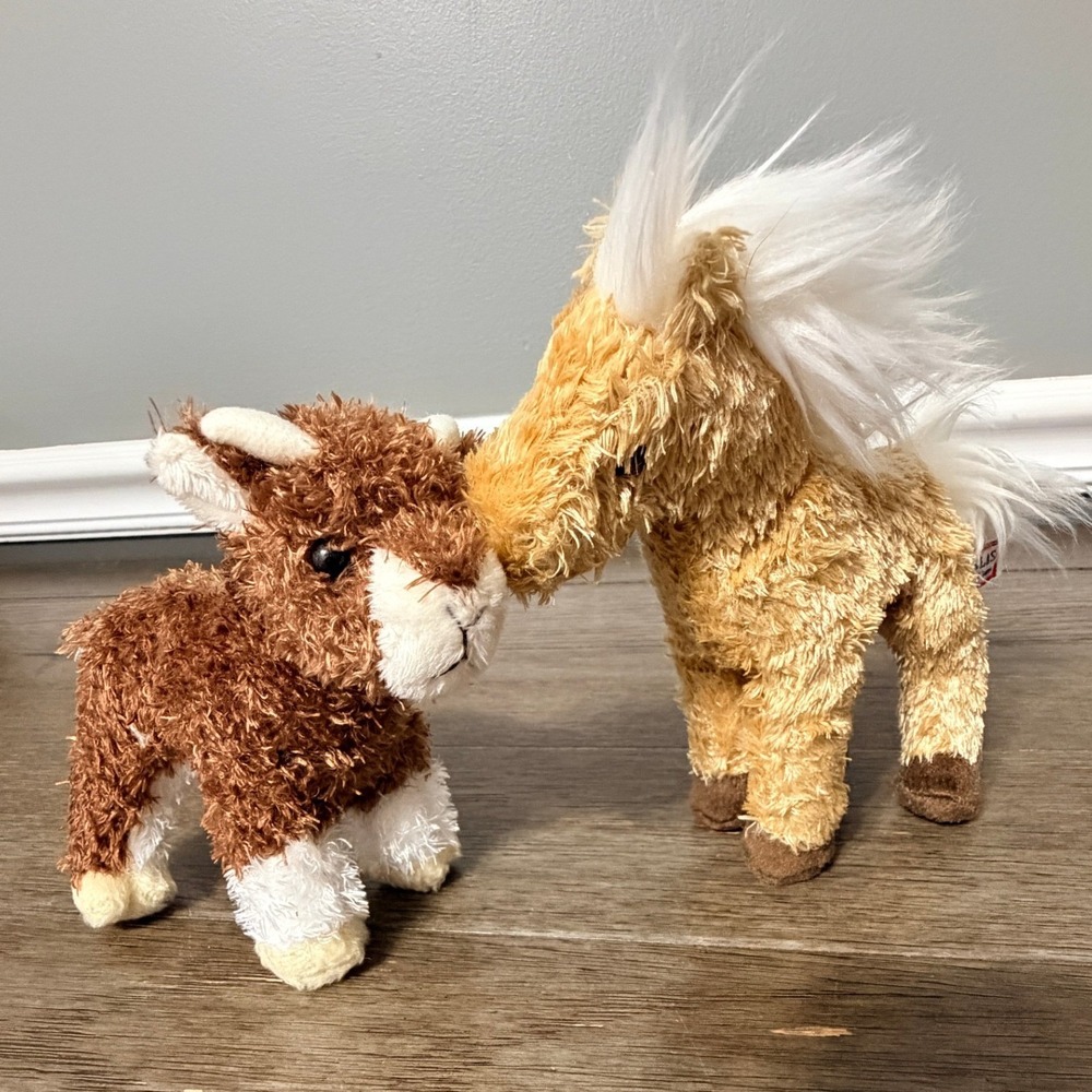 Douglas Cuddle Toy Plush Lot Brown Baby Goat and Tan Horse Farm Animal Toys